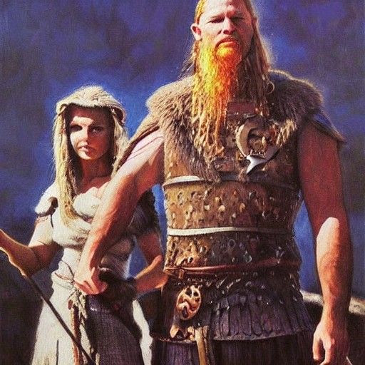 Viking King and Queen's Castle: Oil Painting