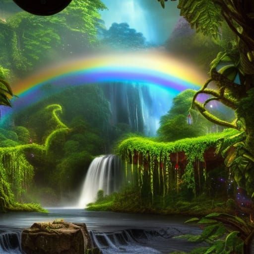 Sapphire Waterfall View from Cozy Jungle Library