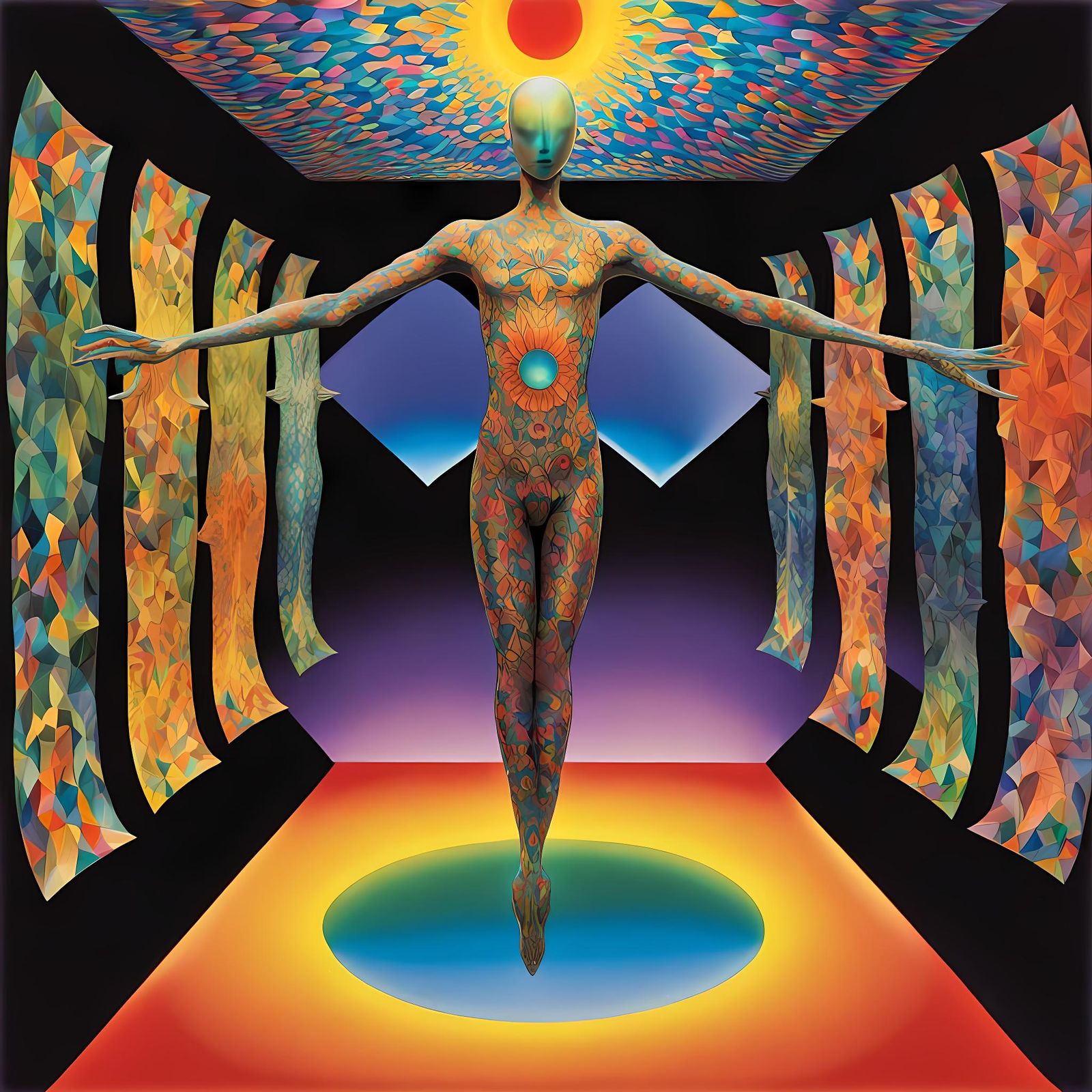 Prismatic Avatar Levitation in a Celestial Scene