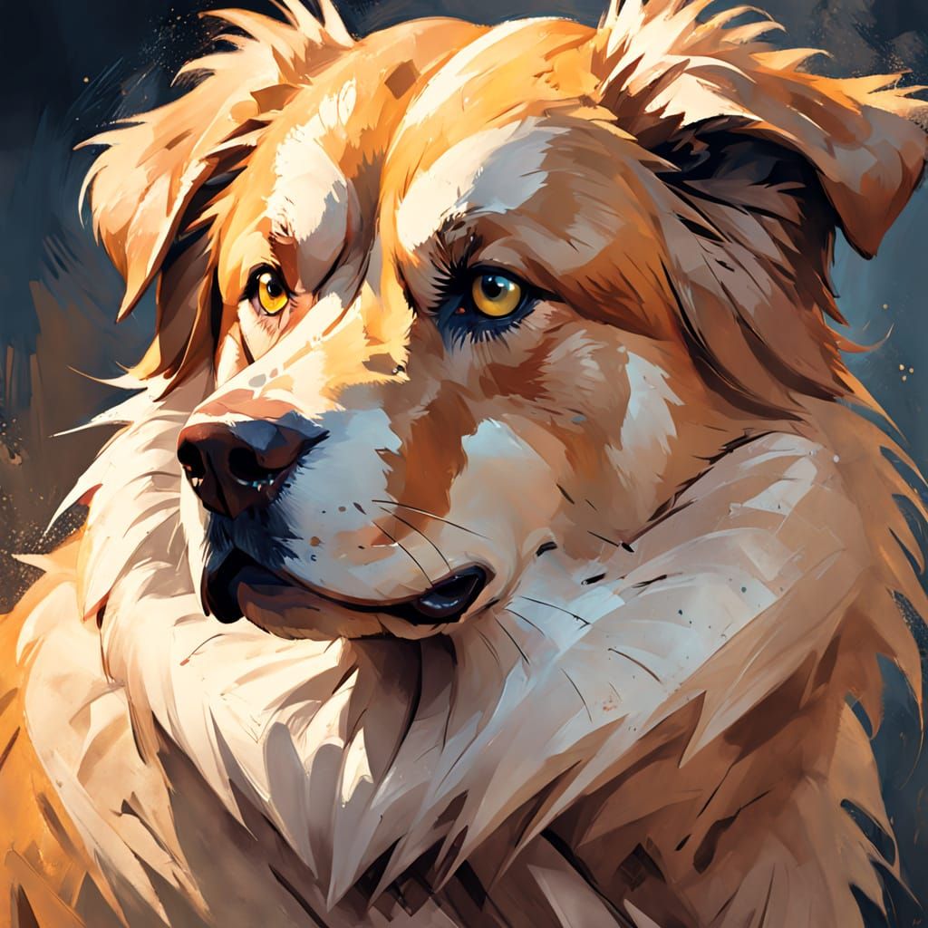 Impasto Portrait of a Large Dog with Expressive Eyes