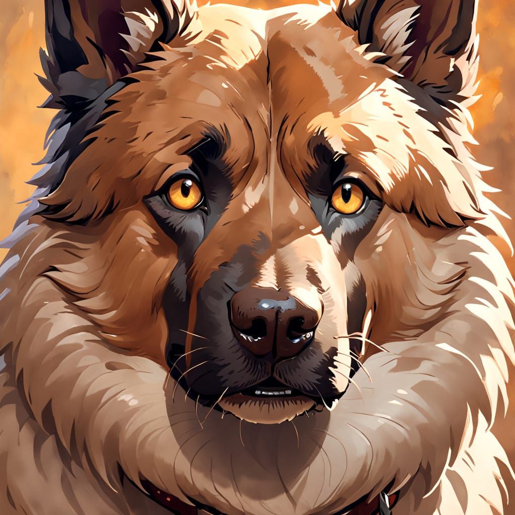 Impasto Dog Portrait with Piercing Eyes