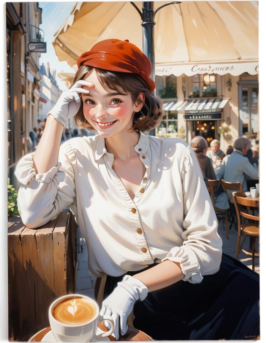 French Woman Smiles with Warmth in Quaint Café Setting