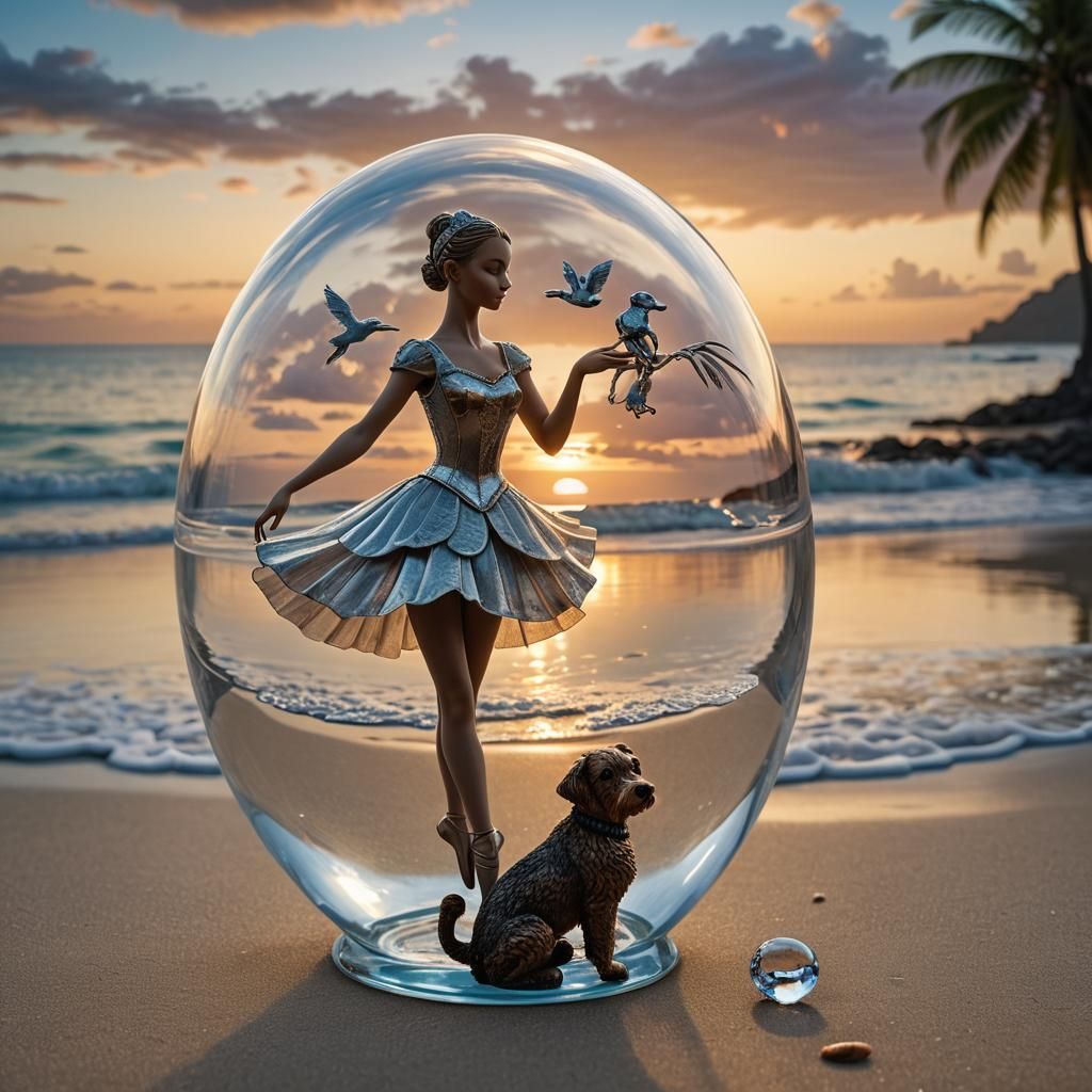 Ballerina in Glass Bobble on Tropical Beach