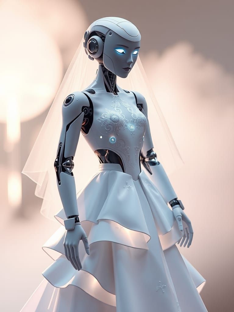 Futuristic Robot Bride in Avant-Garde Wedding Gown