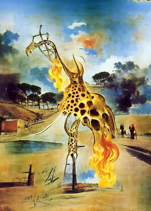 Surreal Burning Giraffe in Dali Style