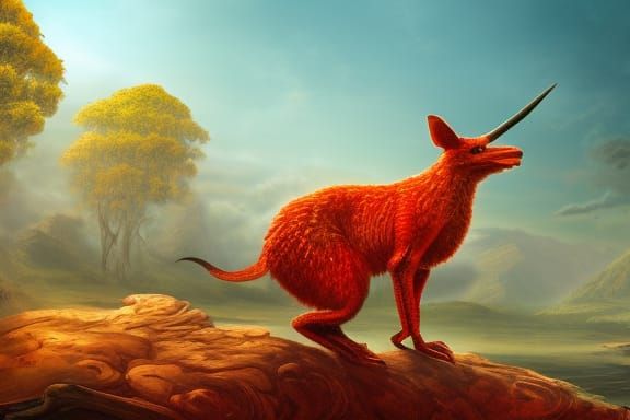 Red and Orange Kangaroo in Australia, Detailed Matte Paintin...