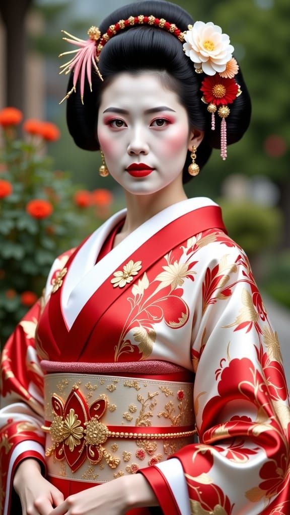 Geisha Portrait in Japanese Garden