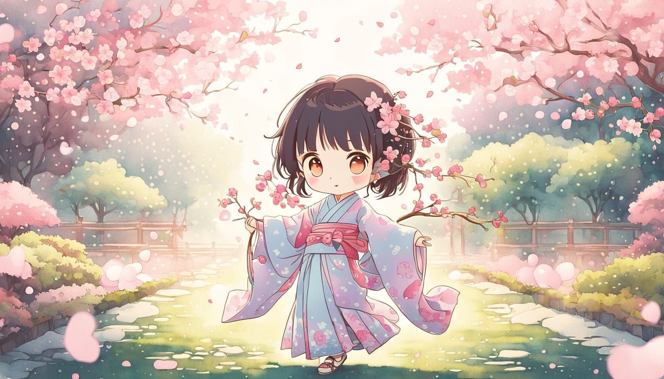Chibi Princess in Whimsical Japanese Garden