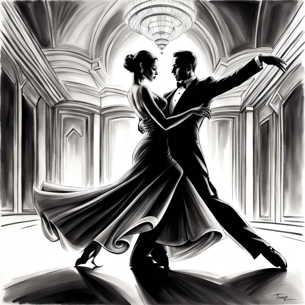 Passionate pencil art sketch of tango dancers
