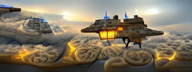 Millennium Falcon Over Cloud City: Detailed Sci-Fi Concept