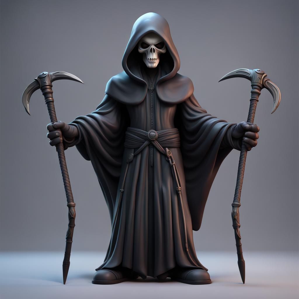 Kaws-Style Grim Reaper in T-Pose, Digital Art