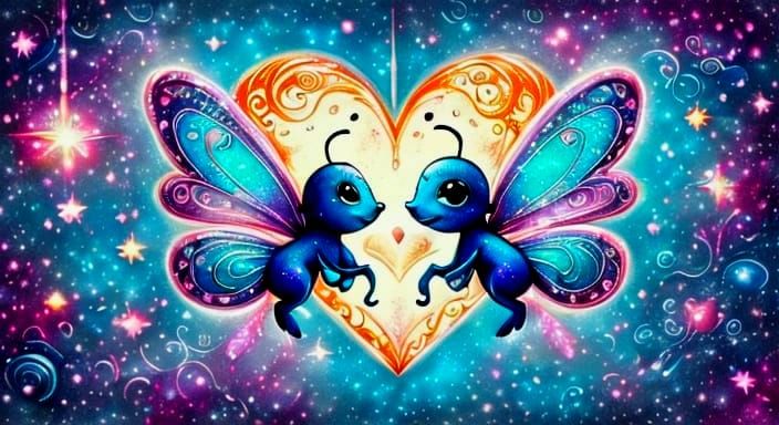 Dreamy Nighttime Butterflies Form Heart in Cosmic Sky