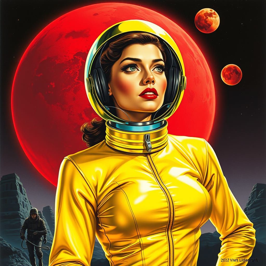 Retro Sci-Fi Woman in Chromed Space Suit