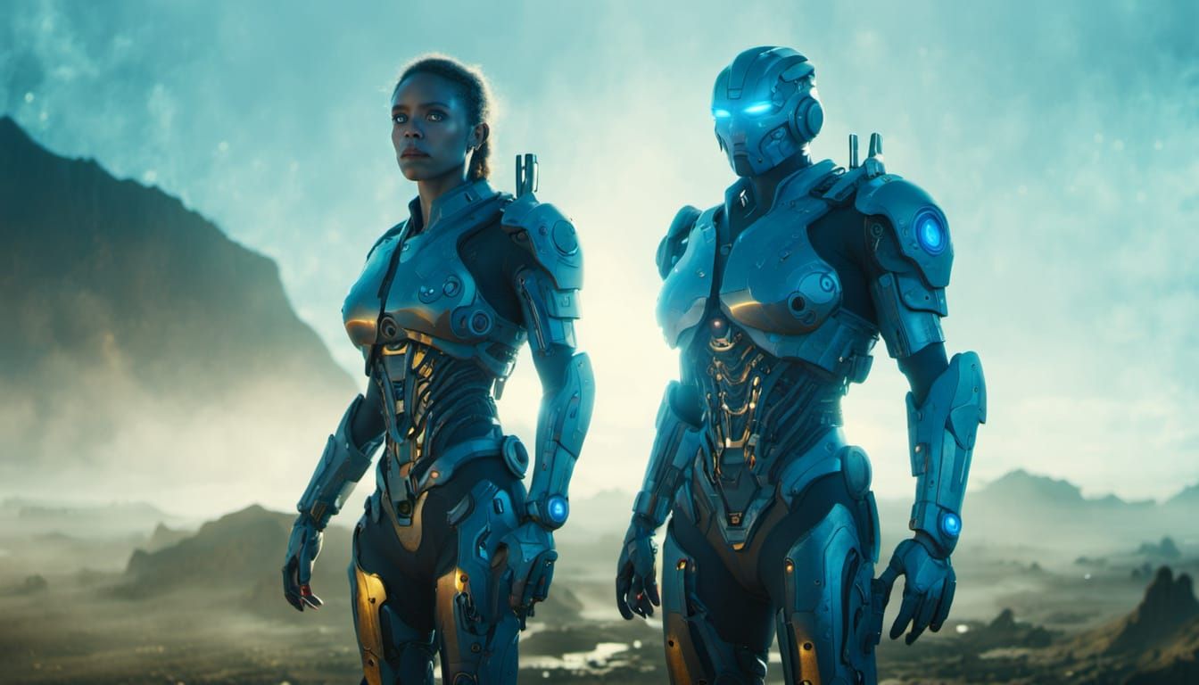 Cyborg in Dramatic Landscape, Masterpiece of Hyper Realism