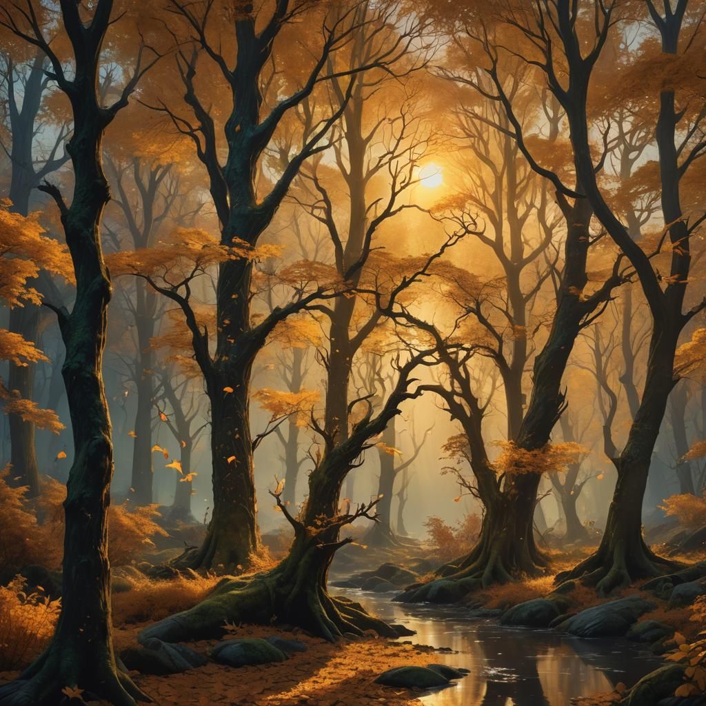 Golden Sunset Illuminates Magical Autumn Twilight