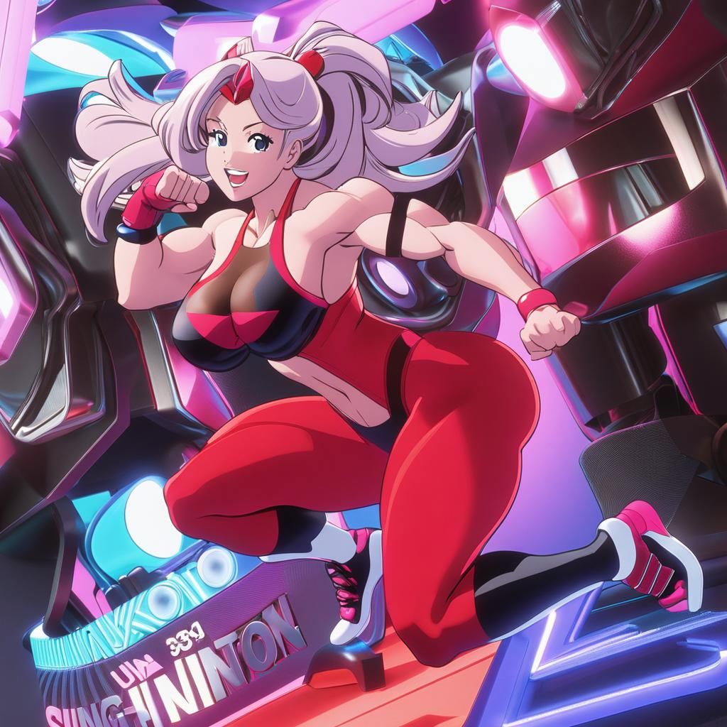 Anime Style Female Bodybuilder in Pink Bikini