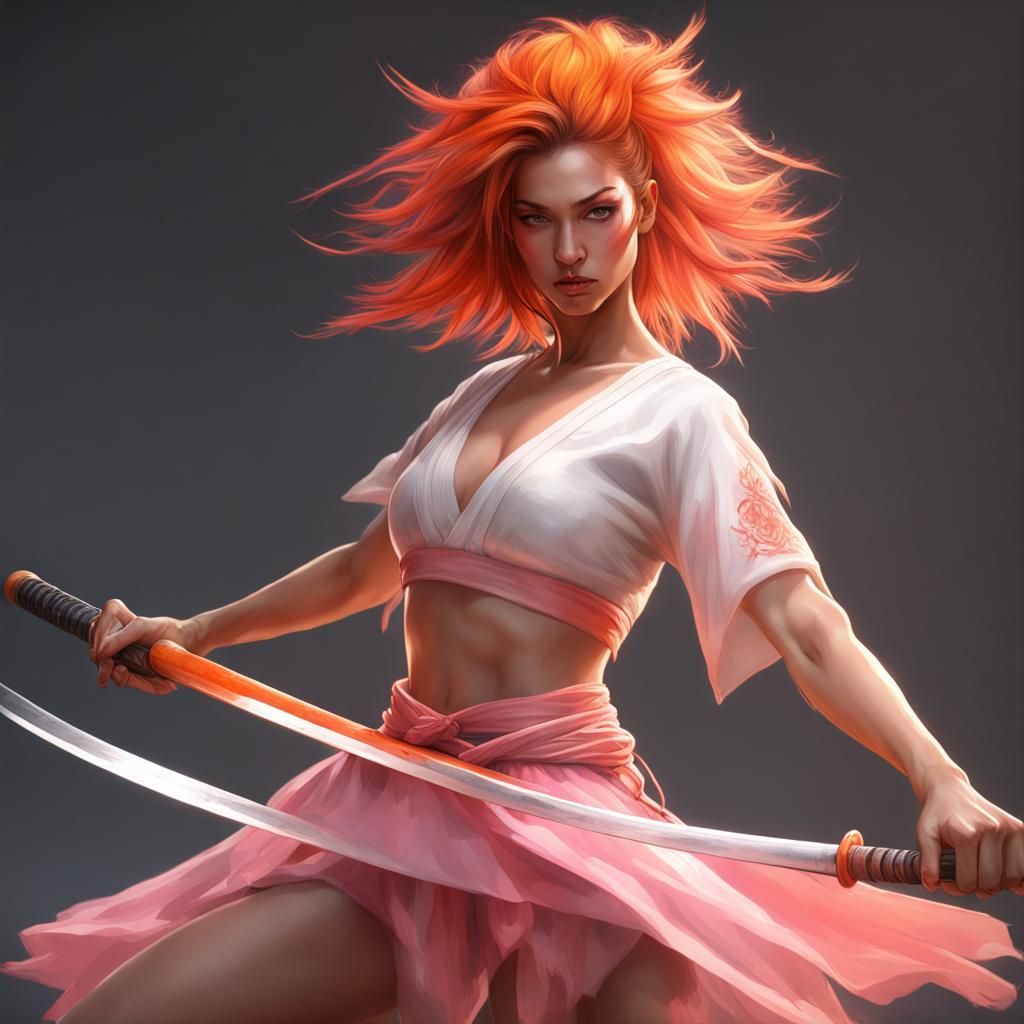 Ballerina Samurai with Katana, Hyperdetailed Digital Art