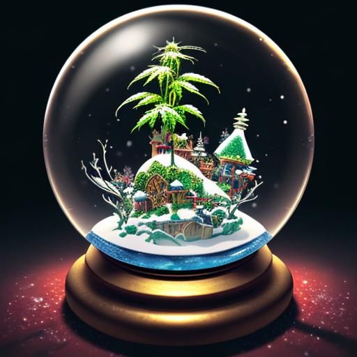 Cannabis Kingdom in Snow Globe: Hyperrealistic Art