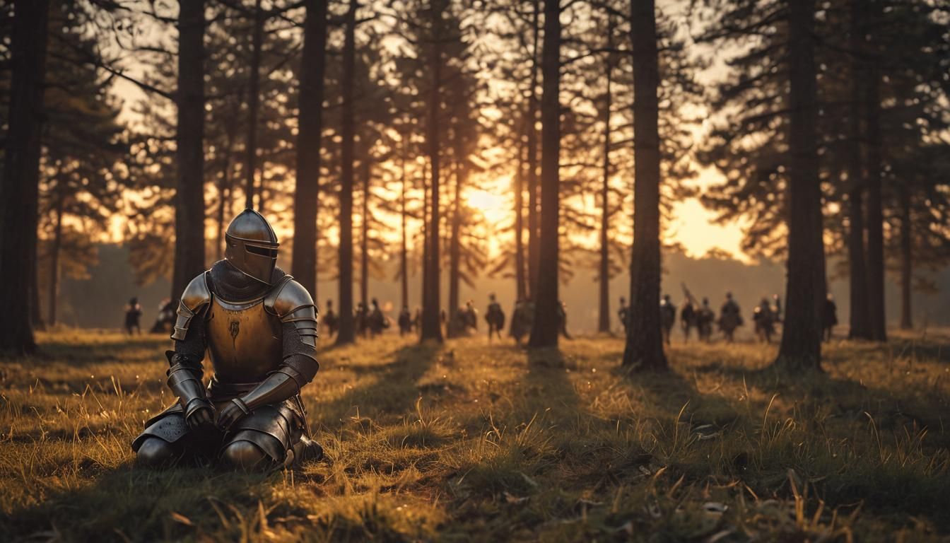 Knight's Sunset Rest: A Cinematic Film Still