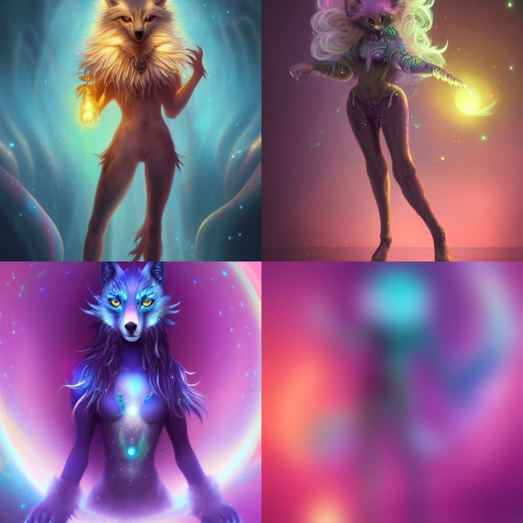 Wolf-Jellyfish Humanoid in a Starry Dreamscape