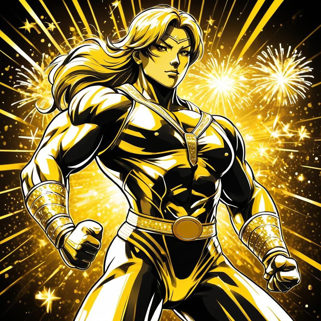 Golden Anime Wrestler Flexing with Olympic Medal