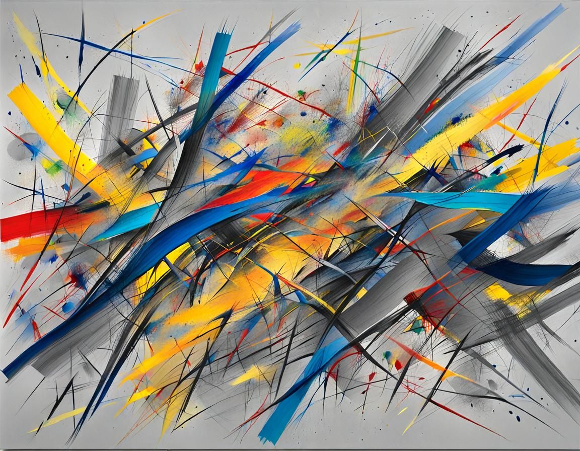 Abstract Expressionism: Colorful Lines in Grey Space