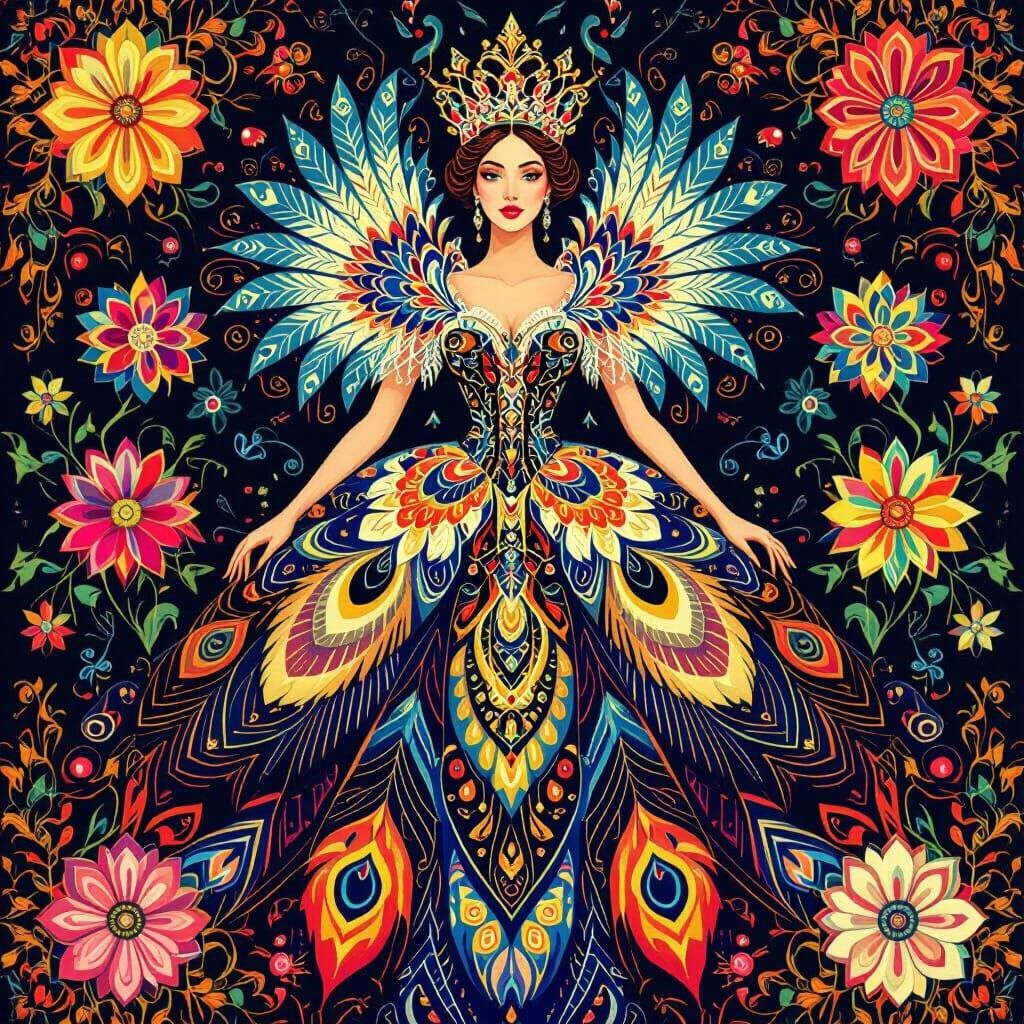 Fractal Queen in Vibrant Optical Art Style
