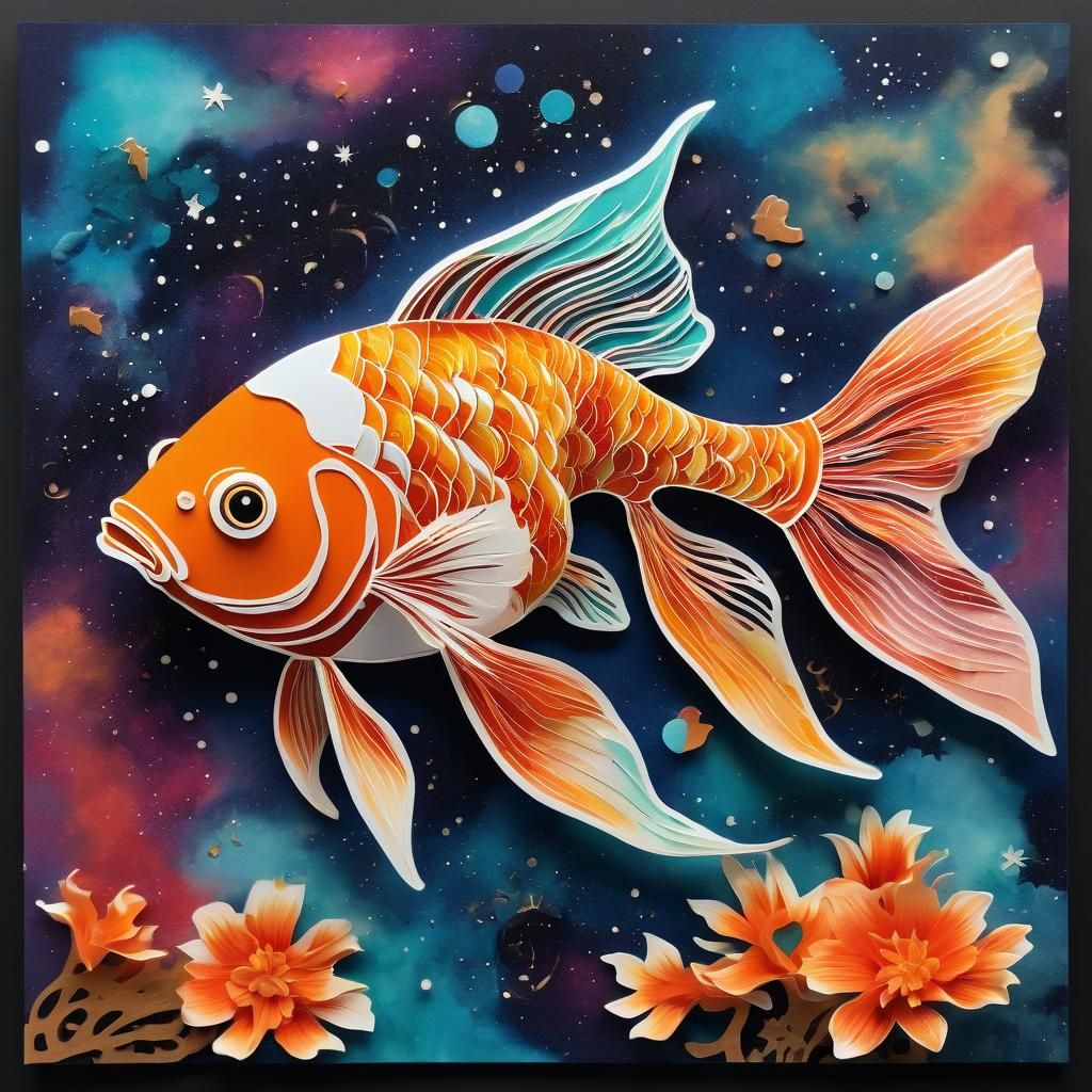 In style of kirigami a goldfish