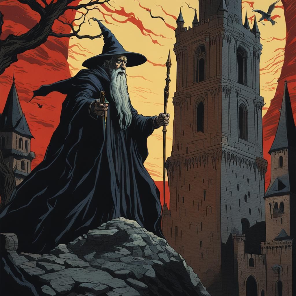 Dark Wizard Poster in Neo-Classical Style