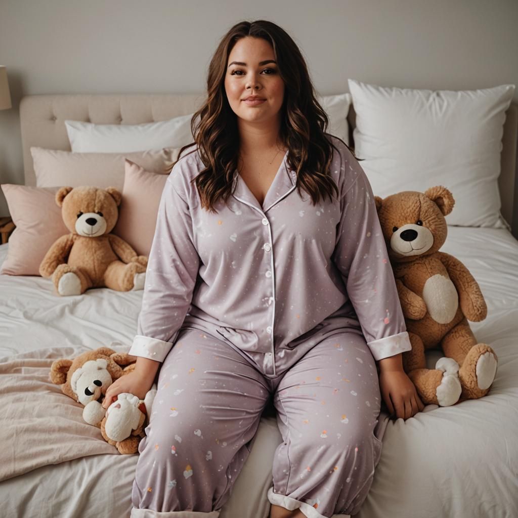 Plus Size Woman with Stuffed Animal on Bed