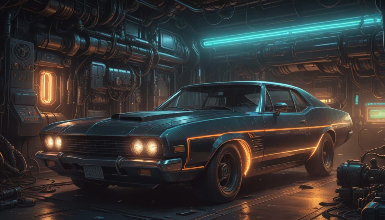 Cybernetic Engine in a Vintage Car