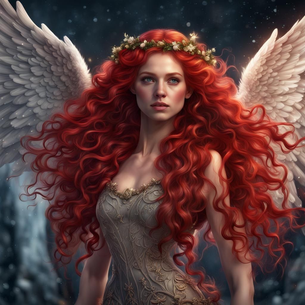 Fantasy Christmas Angel with Red Hair