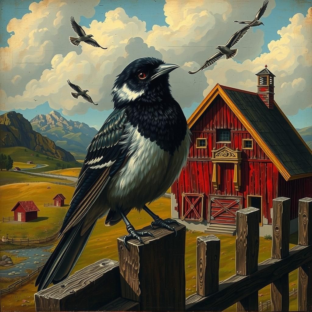 Cuckoo Bird in Distorted Landscape, Old Masters Style