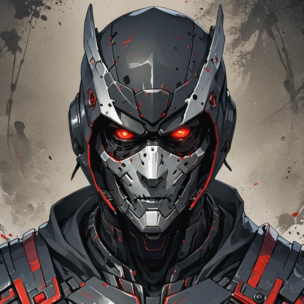 Cyborg Ninja Portrait in Cel-Shaded Anime Style