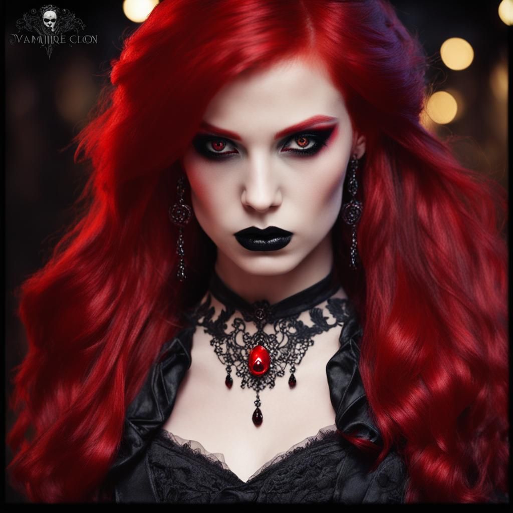 Gothic Vampire Model with Red Hair and Eyes