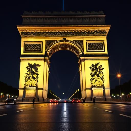 Arc de Triomphe Lit Up at Night