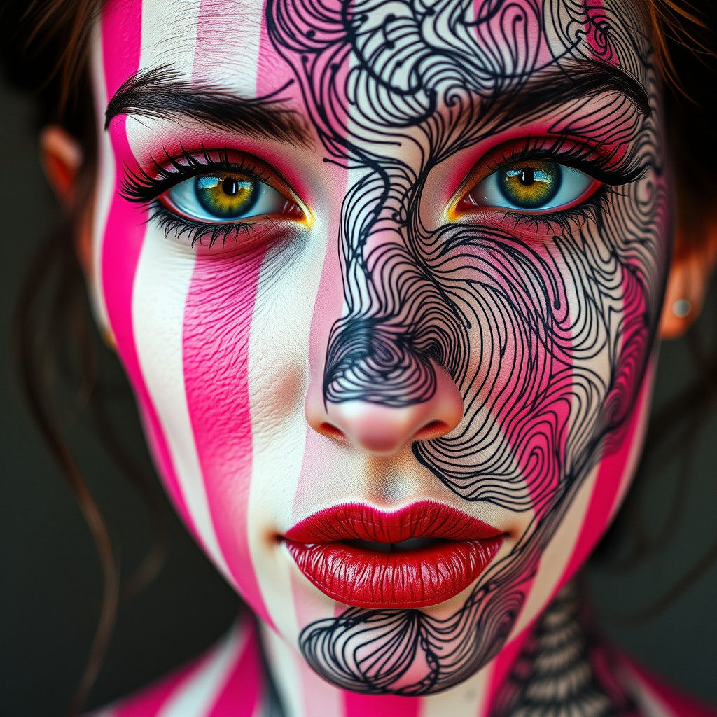 Woman with Maze Tattoo in Kandinsky Style