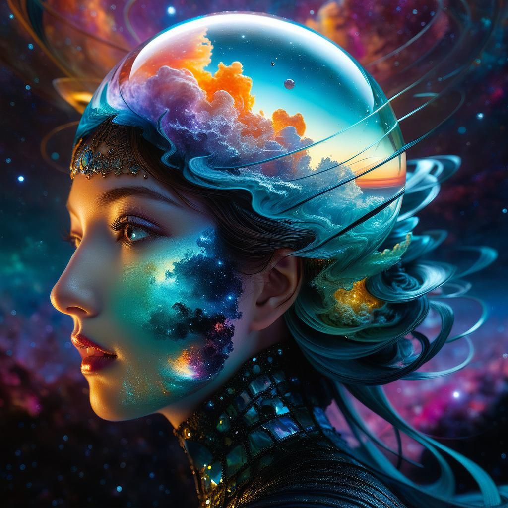 Mystic Dreamscape Orb in Space: Fantasy Illustration