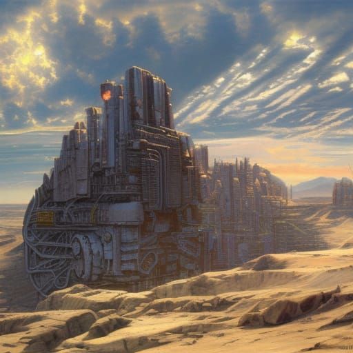 Cyborg Planet Industrial City in Desert Canyon