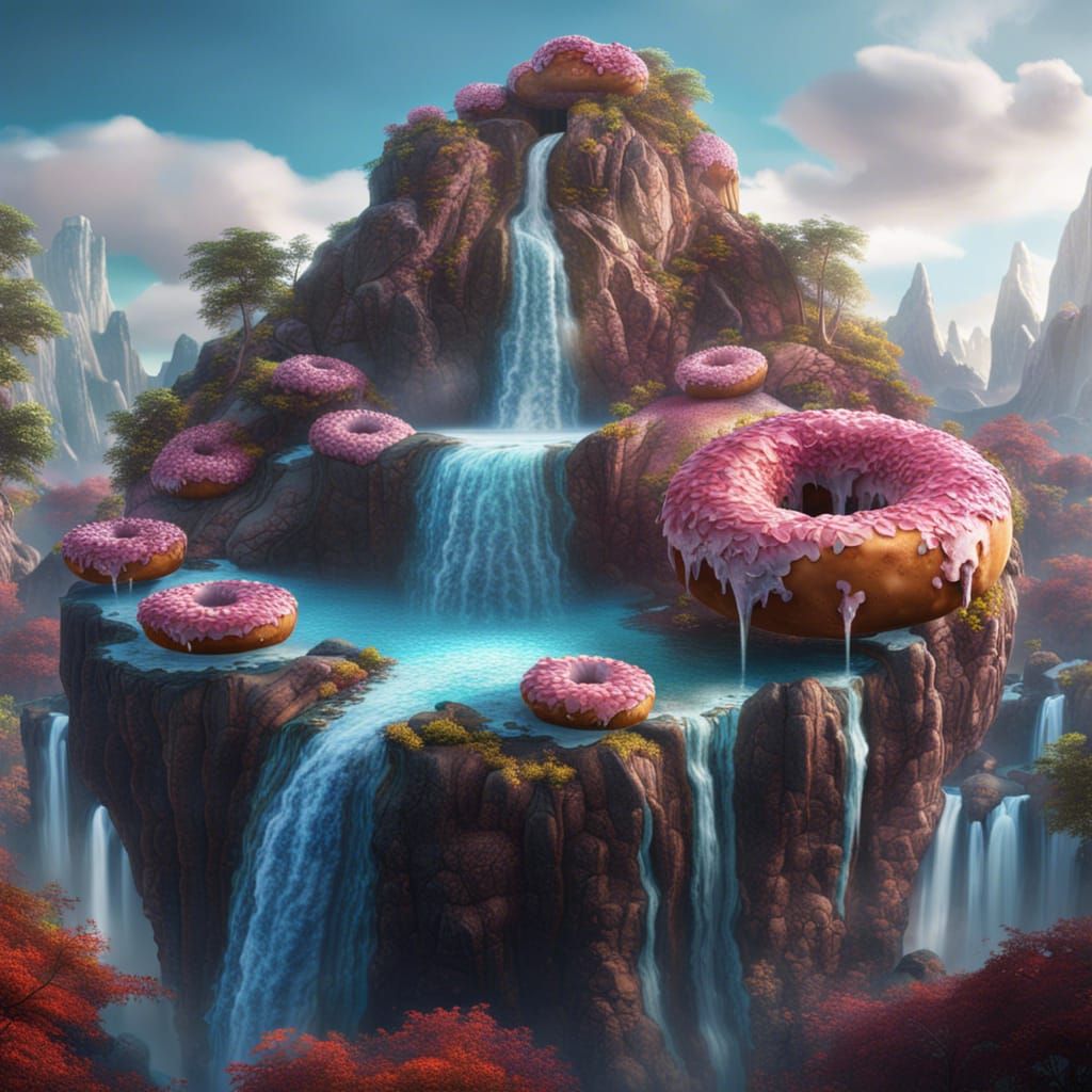 Donut Mountain Waterfall: Fantastical Matte Painting