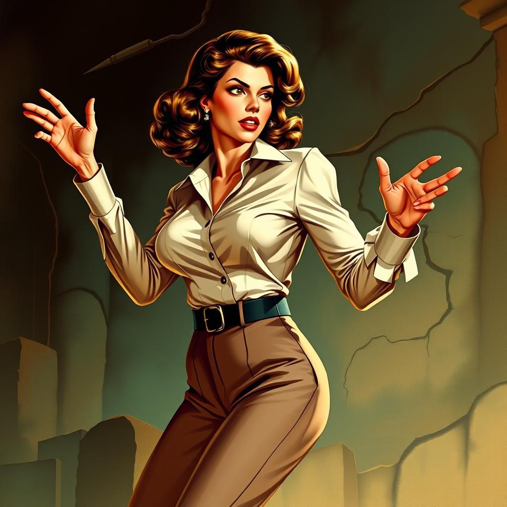 Dynamic Pin-Up Woman in Futuristic Graphic Style