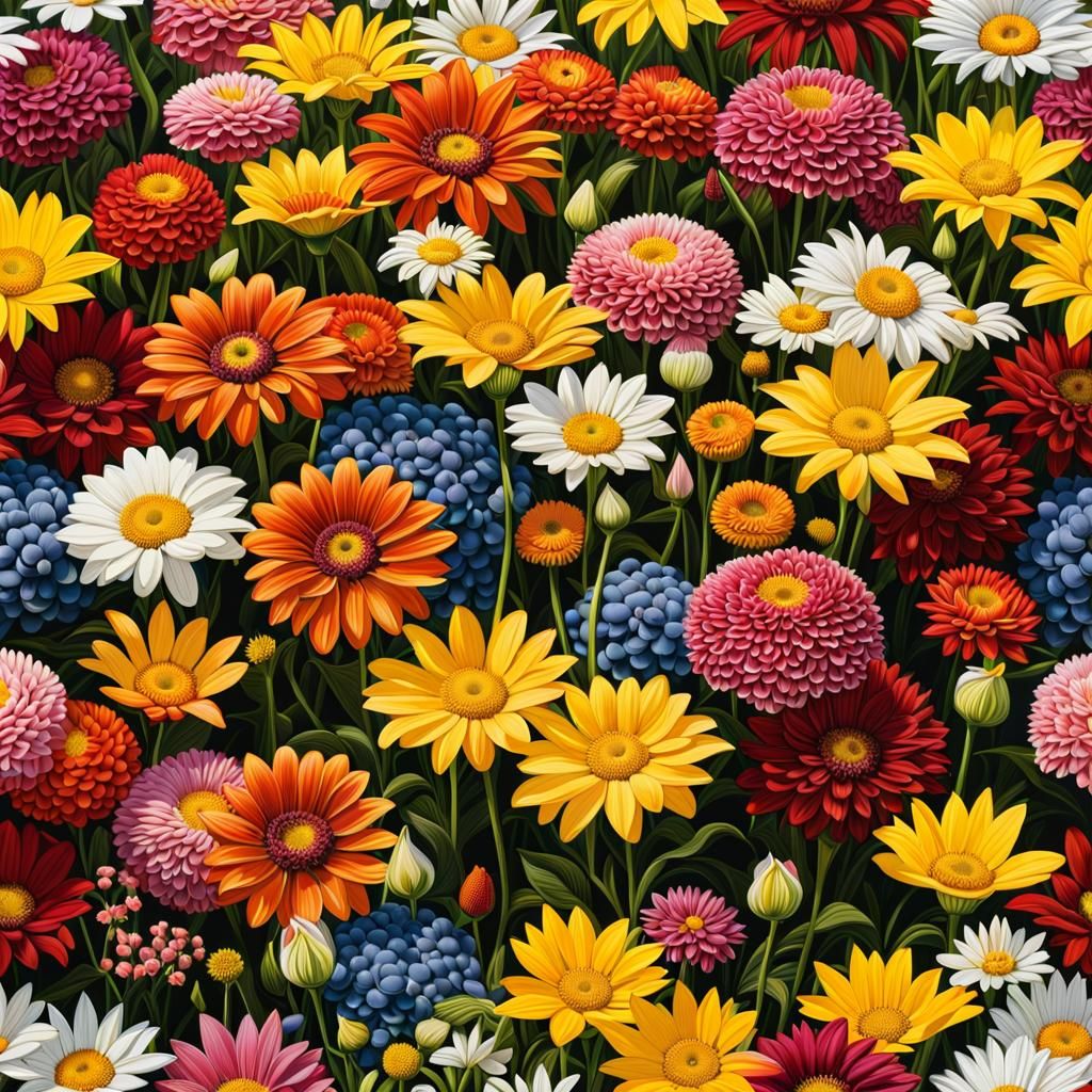 Photorealistic Field of Colorful Flowers