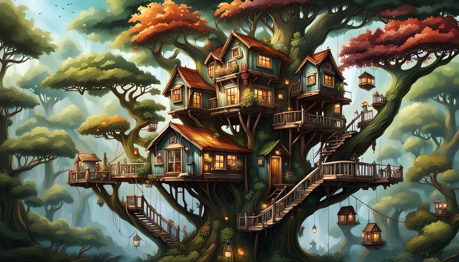Hyperrealistic Treehouses in Dramatic Color Depth
