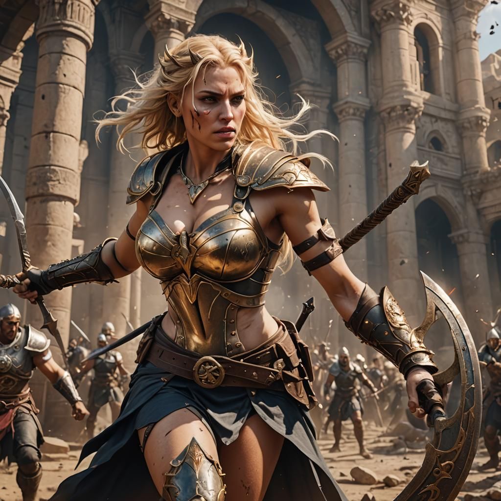 Beautiful Blonde Gladiatrix Fighting
