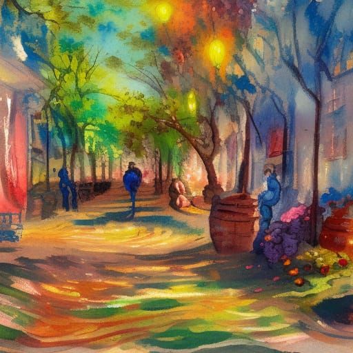 Candy Acres in Gouache Watercolor Style