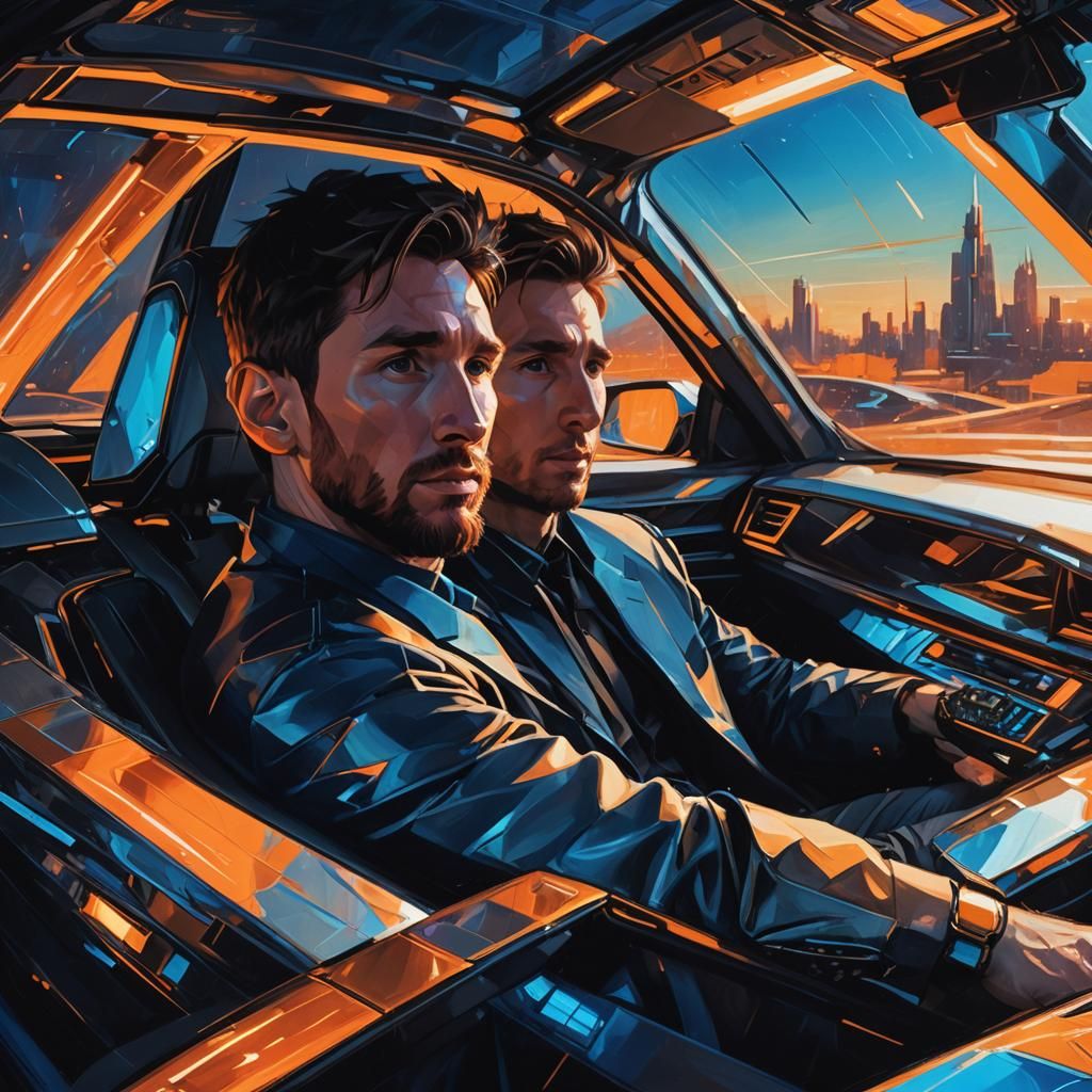 Messi in Futuristic Car: Surreal Concept Art