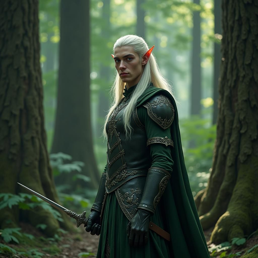 Wood Elf Hero in Emerald Forest, Photorealistic 8K