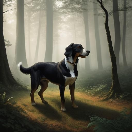 Serbian Hound in Forest Clearing: Digital Art