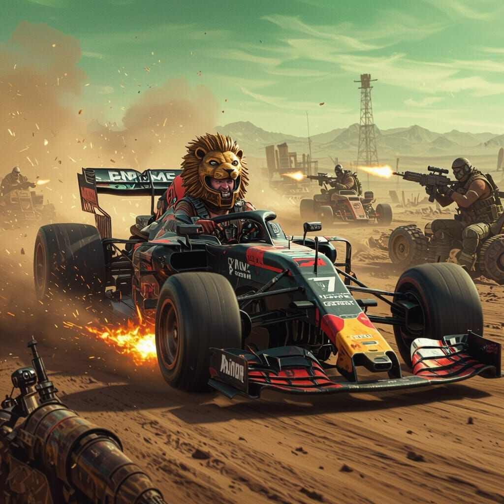 Mad Max Formula 1 War Machine in Comic Book Style