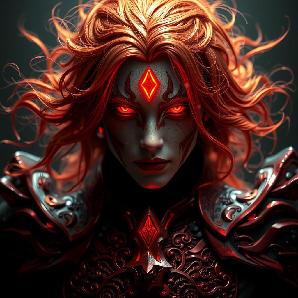 Majestic Warrior in Blood-Red Armor: Cinematic Portrait